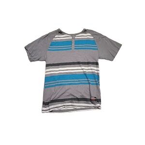 Vintage No Fear Henley Striped Y2K Short-Sleeve T-Shirt Men's Medium